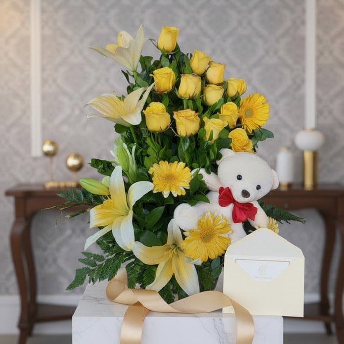 arreglo floral exotico amaretto oso 2hm4srk