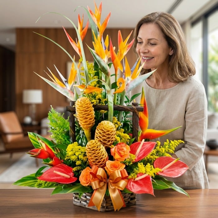 arreglo floral exotico apolo mujer admirando 2l0s