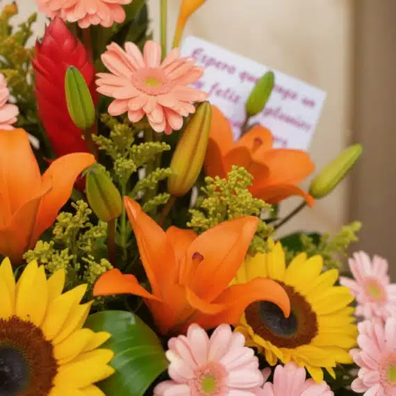 Primer plano extremo de un arreglo floral exótico Columba, mostrando texturas hiperrealistas, gotas de rocío sutiles y colore