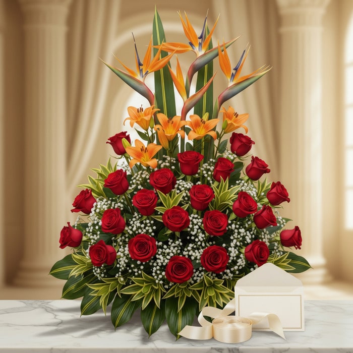 arreglo floral exotico tucana rosas lirios 3bqnnb