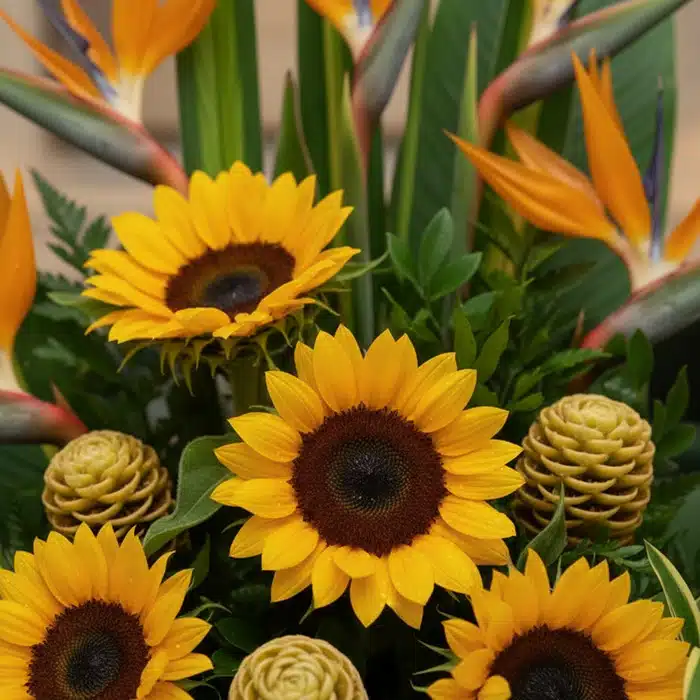 arreglo floral fantasia girasoles exoticos acpz