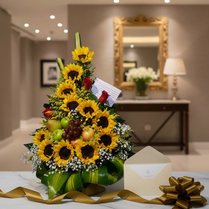 arreglo floral girasoles frutas regalo wociwt1