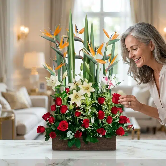 arreglo floral siempre juntos mujer admirando an5q