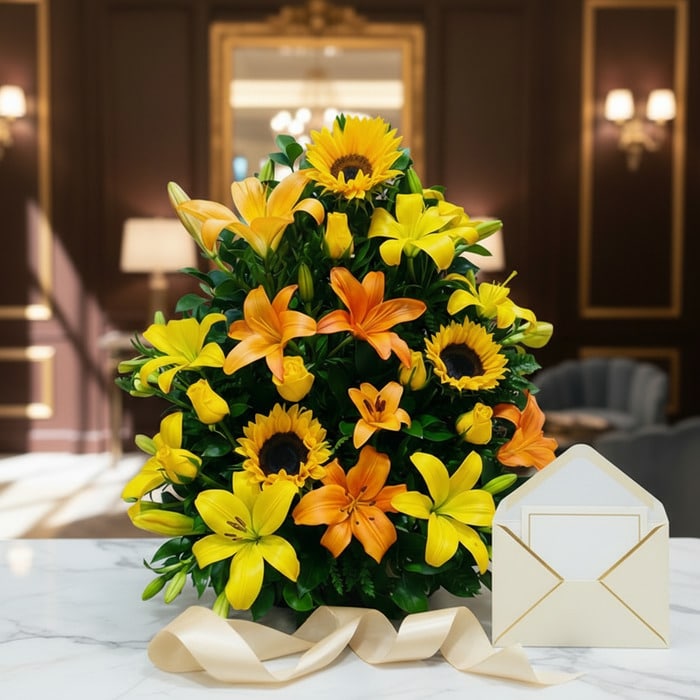 arreglo floral tropical lirios girasoles vcyjkj