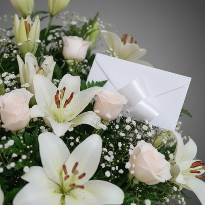 arreglo funebre infinito lirios rosas