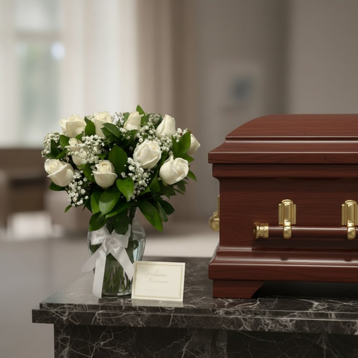 arreglo funebre petalos alma ataud iqfm