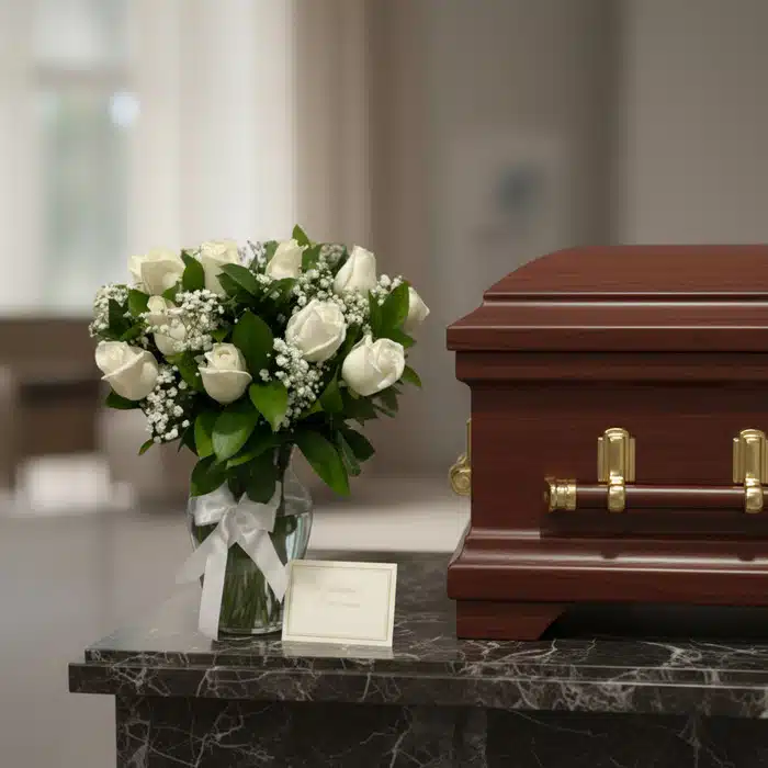 arreglo funebre petalos alma ataud iqfm