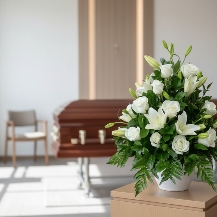 arreglo funebre piedad flores blancas 4cyt