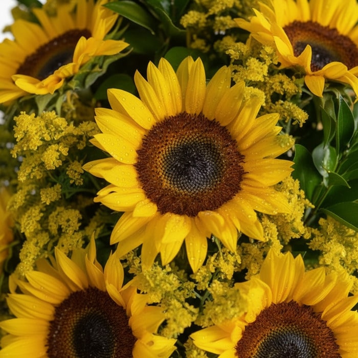 arreglo girasoles halo macro gotas rocio jsbi7