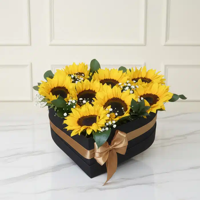arreglo girasoles soleil caja corazon 2dwca9