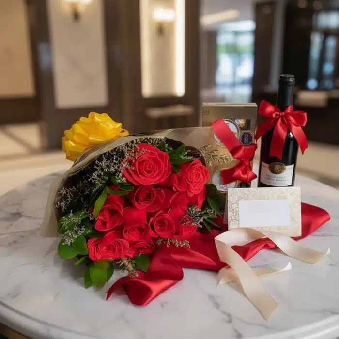 bouquet rosas chocolates vino regalo iz0no7dl