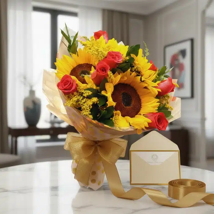 bouquet rosas rojas girasoles regalo mqnf