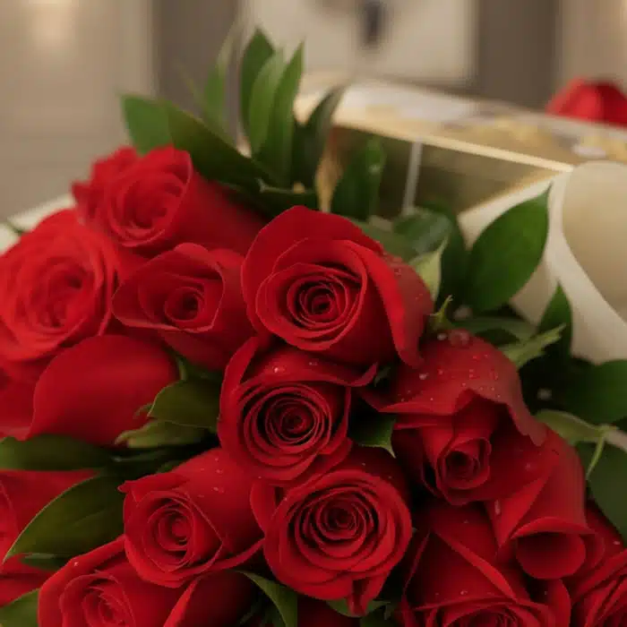 bouquet rosas rojas macro frescura