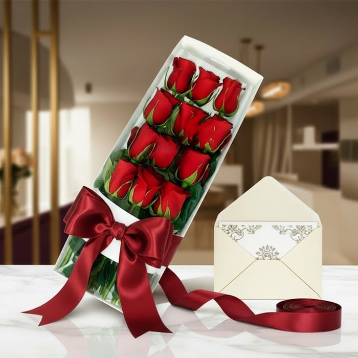 caja 12 rosas rojas regalo elegante tkek2tj