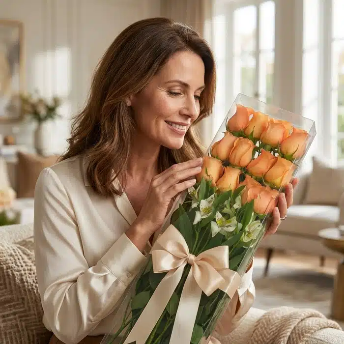 caja 12 rosas salmon mujer elegante j1tp