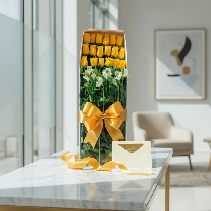 caja 18 rosas amarillas regalo