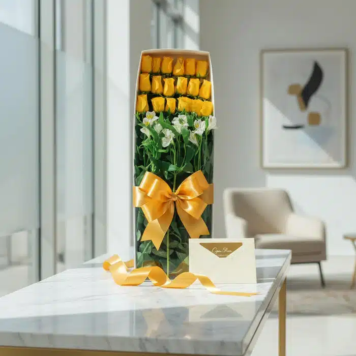 caja 18 rosas amarillas regalo