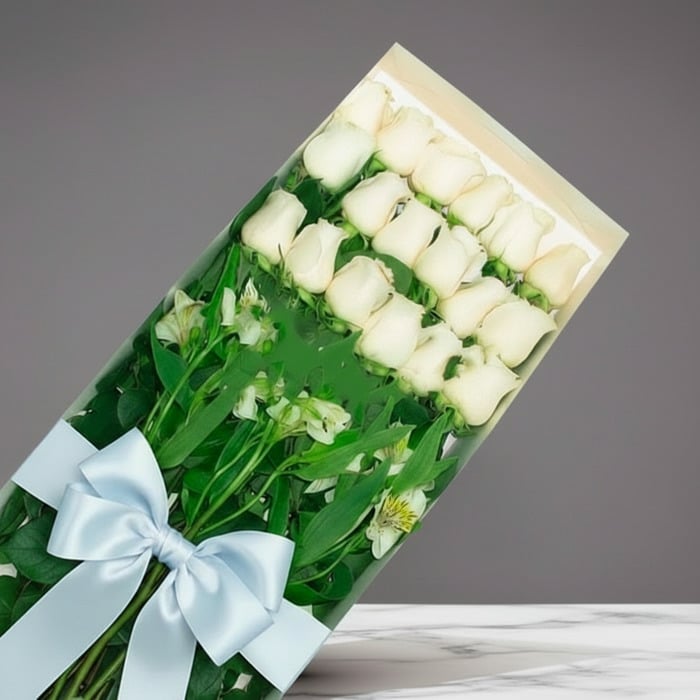 Box of 18 White Roses