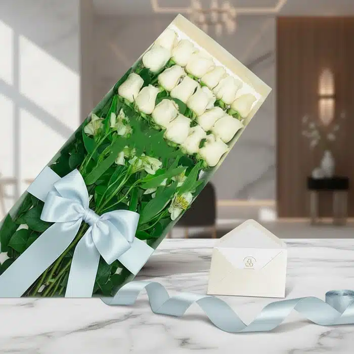 caja 18 rosas blancas regalo elegante f6o1e