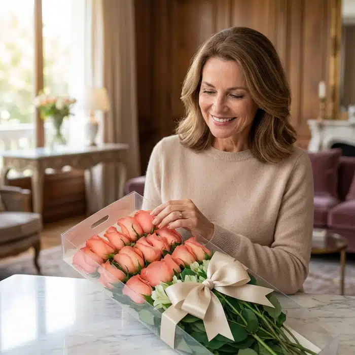 caja 18 rosas rosadas mujer feliz 6madvsmt