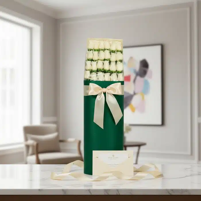 caja 24 rosas blancas elegante regalo ih1w