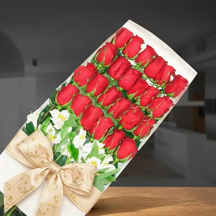 caja 24 rosas rojas elegante jcvzj