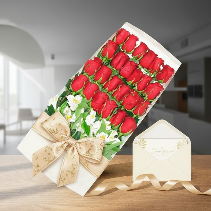 caja 24 rosas rojas regalo elegante u8w44