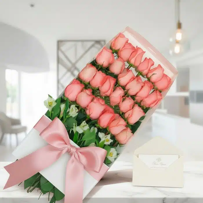caja 24 rosas rosadas regalo bdnzijya