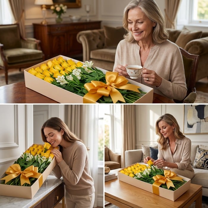 caja rosas amarillas elegancia hogar mkcpjtt