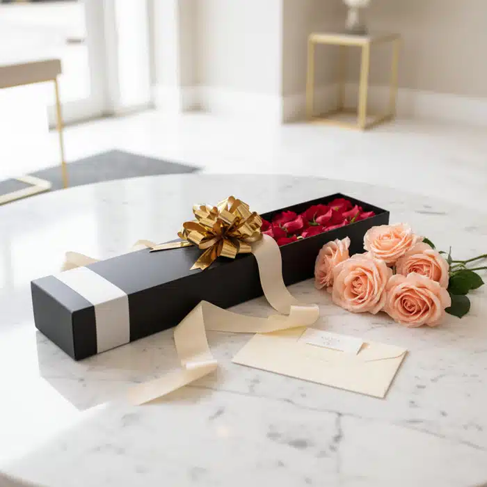 caja rosas rojas melocoton regalo b2qvi9