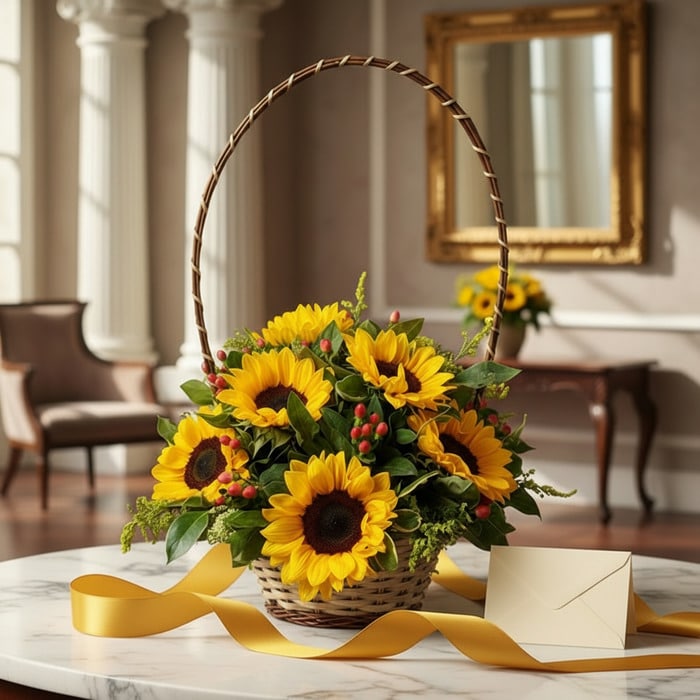 canasta floral 12 girasoles regalo vrm53