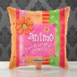 Globo metalizado cuadrado con diseño vibrante y mensaje 'Ánimo Recupérate Pronto', ideal para regalar y levantar el ánimo.