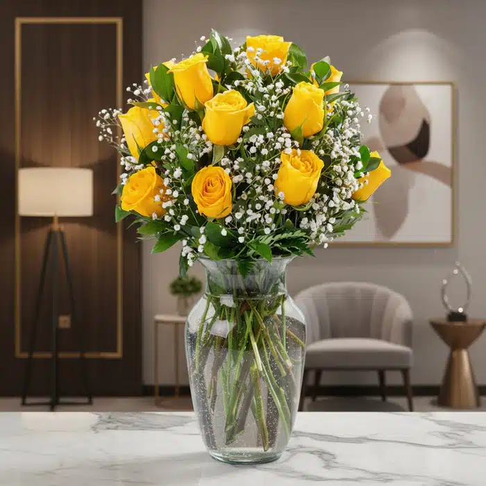 jarron 12 rosas amarillas elegante ljbh970