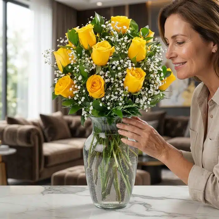 jarron 12 rosas amarillas mujer admira fqwm