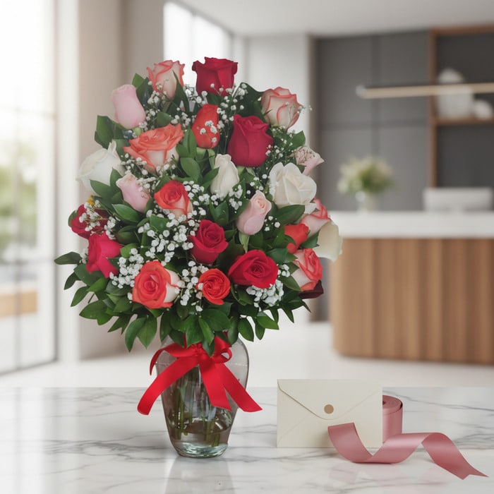 jarron 18 rosas multicolor regalo cwnesbvd