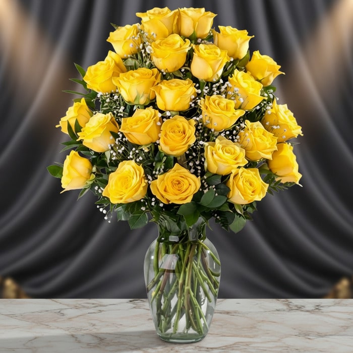 Vase with 24 Yellow Roses