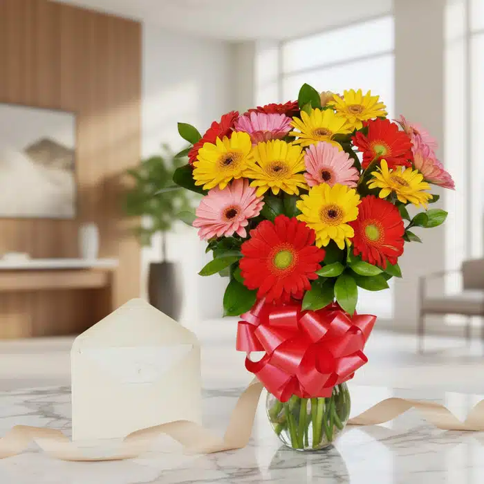 jarron gerberas multicolor regalo elegante ech7p