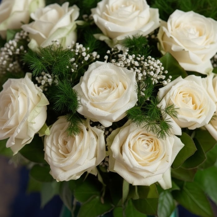 jarron petalos blancos rosas frescas vqu4v8n