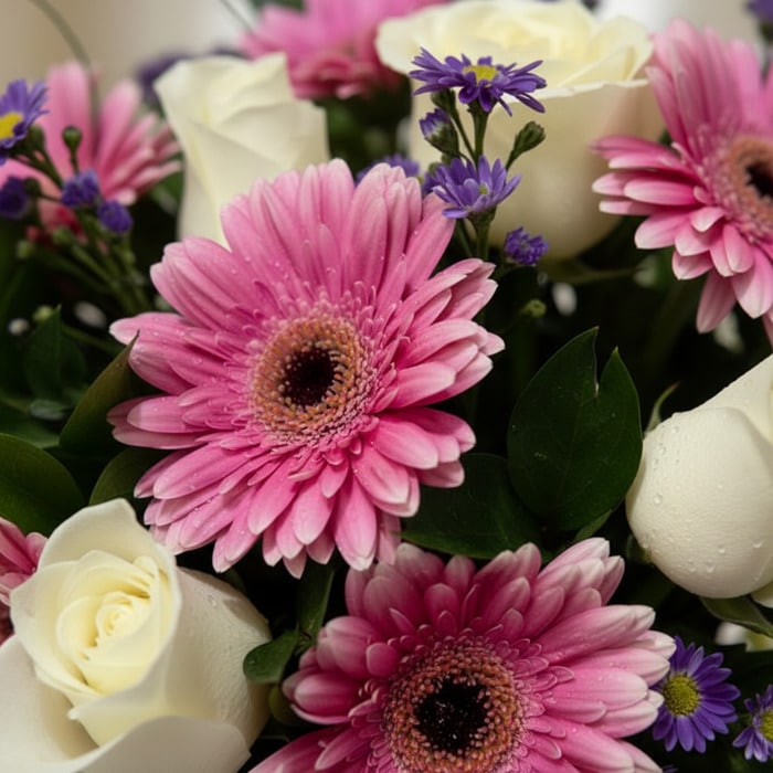 jarron primavera flores frescas rocio