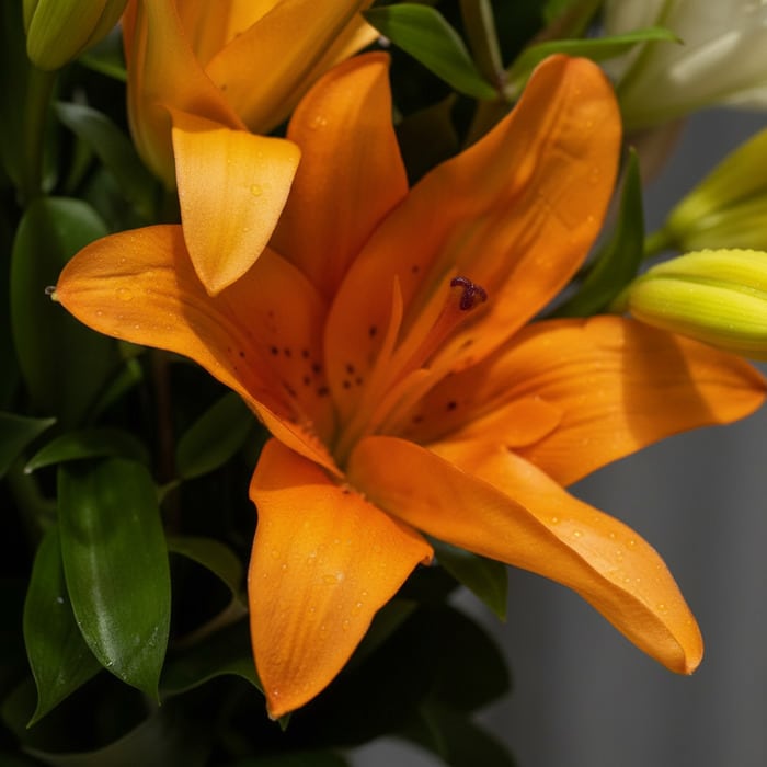 lirio naranja gotas rocio frescura fb8d