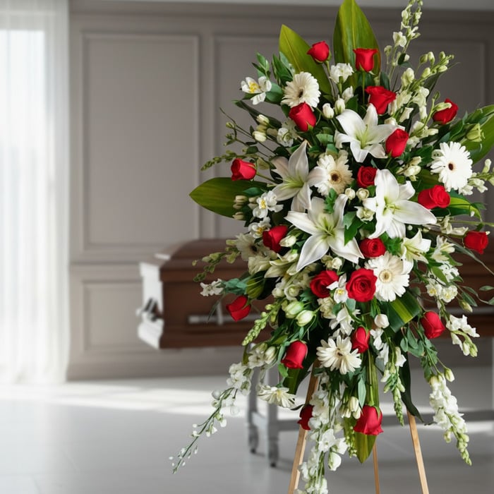 pedestal funebre adoracion flores blancas rojas vqgrn1zq