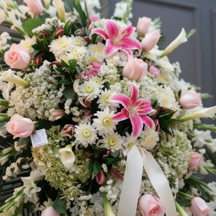 pedestal funebre pasion flores blancas rosas emhnace