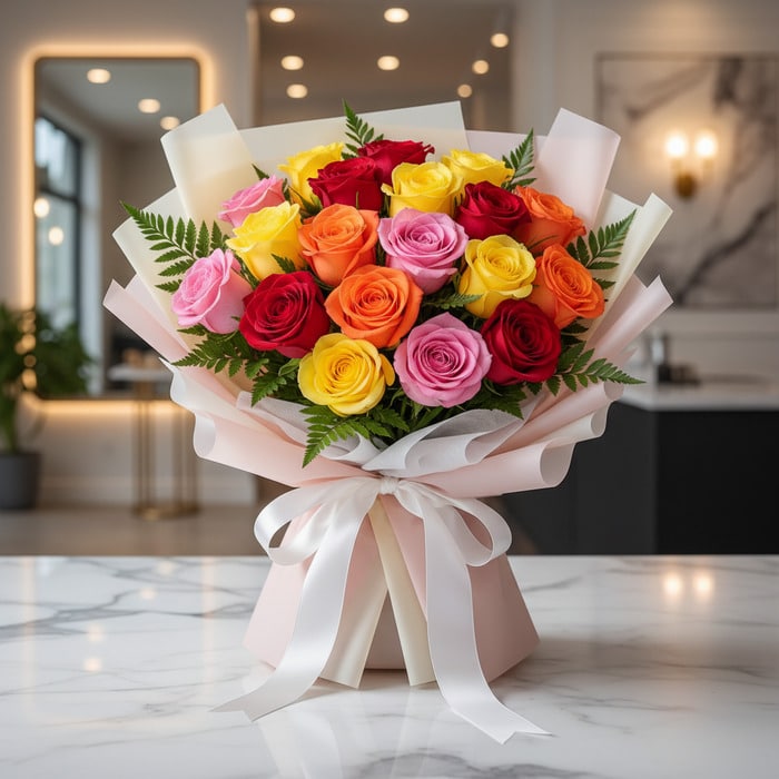 Corsage or Bouquet of Multicolored Roses