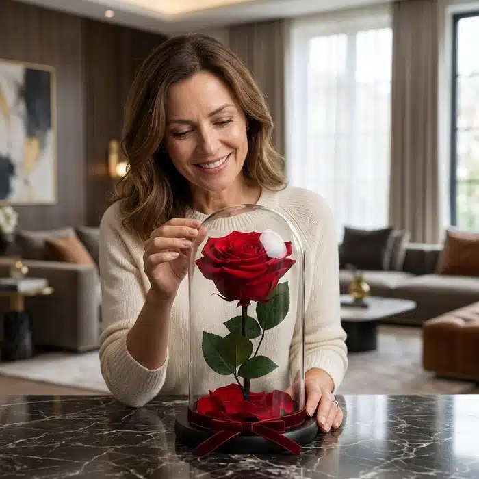 rosa preservada cupula mujer elegante 7jzkfjj