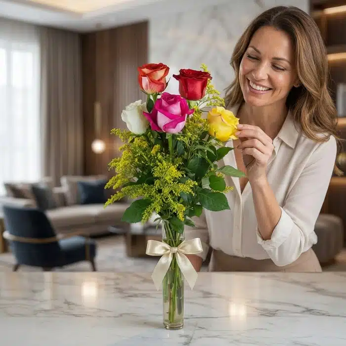 solitario rosas multicolor mujer elegante 2hcq